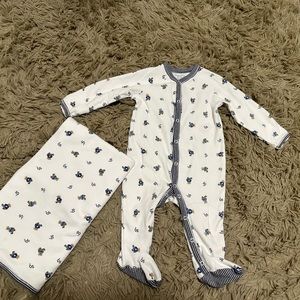 Polo Bear Cotton Footed Coverall with matching blanket